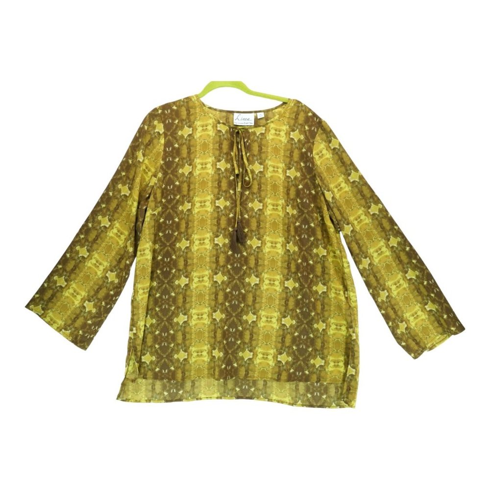 Linea by Louis Dell'Olio Tie Dye Printed‎ Blouse Size XL Gold